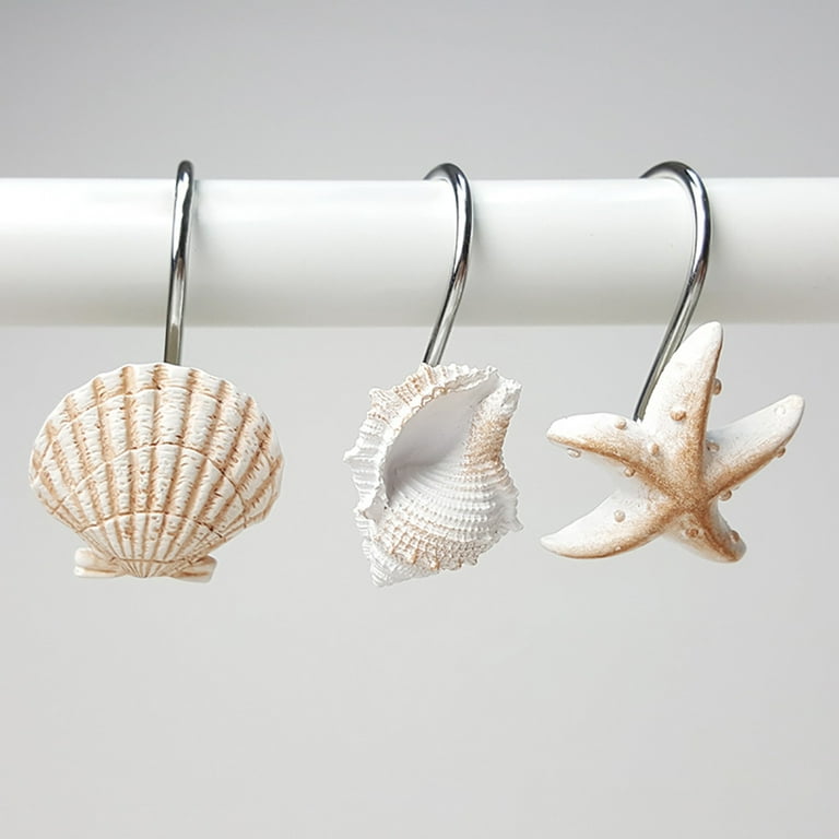 12PCS Starfish Seashell Conch Style Shower Curtain Hooks Rust