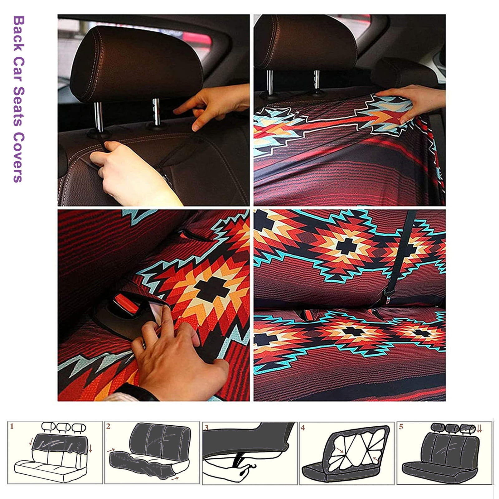 Renewold Bat Mushroom Spider Web Car Seat Covers Full Set for Front Rear Seats, Washable Breathable Soft Halloween Auto Interior Decor Accessories