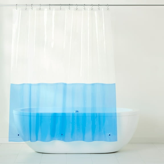 TOWN & COUNTRY PLAY Ciara Mod Colorblock Clear 100% PEVA Shower Curtain Liner with Anti-Rust Grommets, Waterproof, Mold & Mildew Resistant, Clear/Blue, 70"x72"