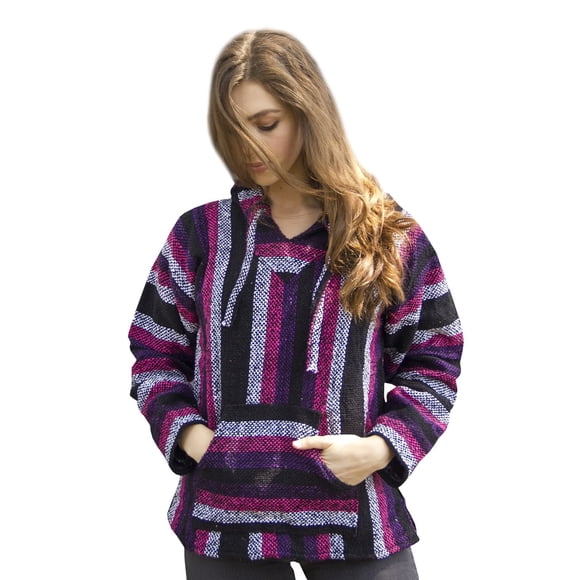 Mexican Baja Hoodie Sweater Sweatshirt Pullover Jerga (Small, Pink/Purple)