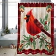 thumbnail image 2 of Christmas Cardinal Bathroom Shower Curtain Red Bird Berry Holly Bells Red Plaid Waterproof Washable Shower Curtains for Bathtub Bath Decor with Grommets and Hook 54 X 78 Inch, 2 of 8