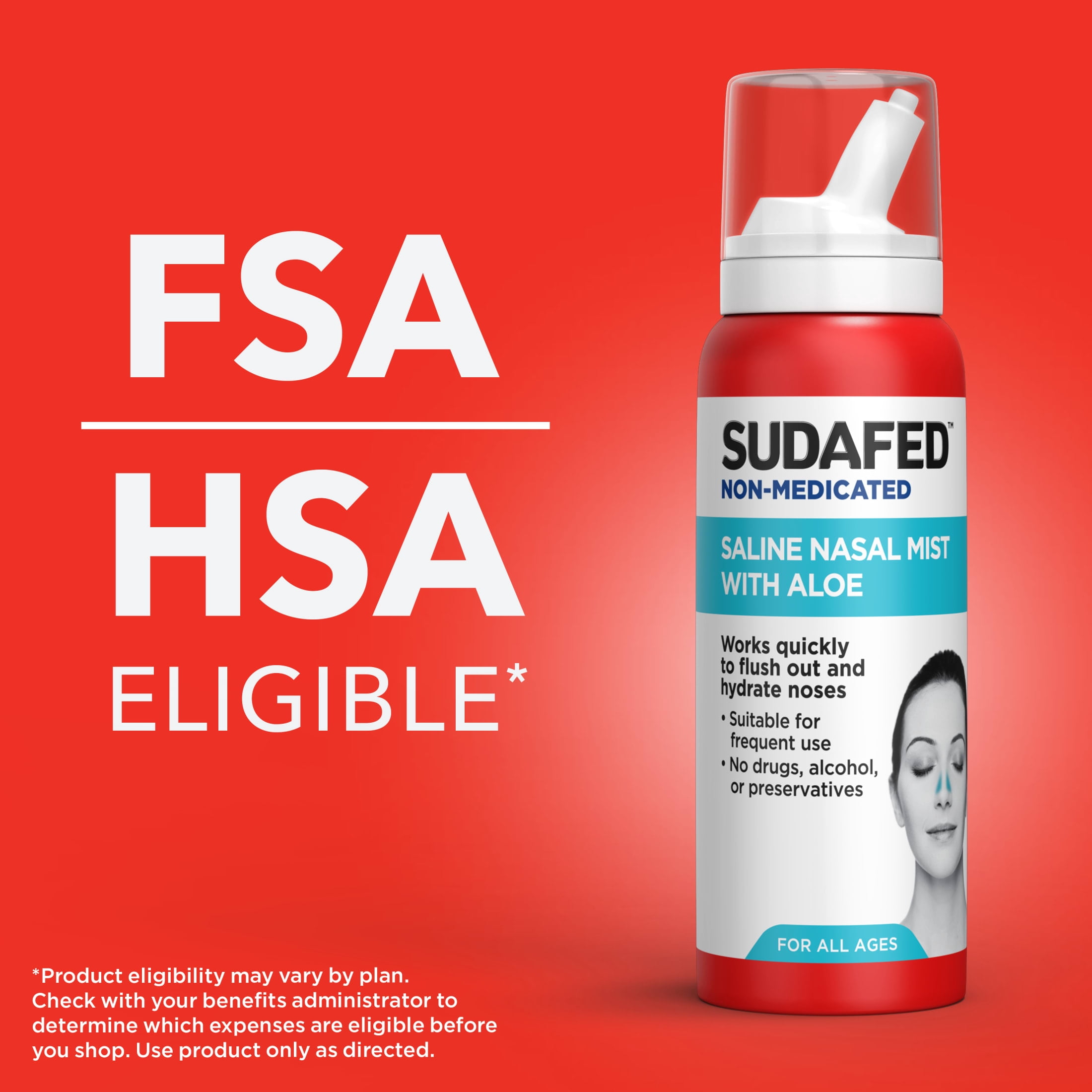 (2 pack) Sudafed Non-Medicated Saline Nasal Mist with Aloe, 3 fl. oz