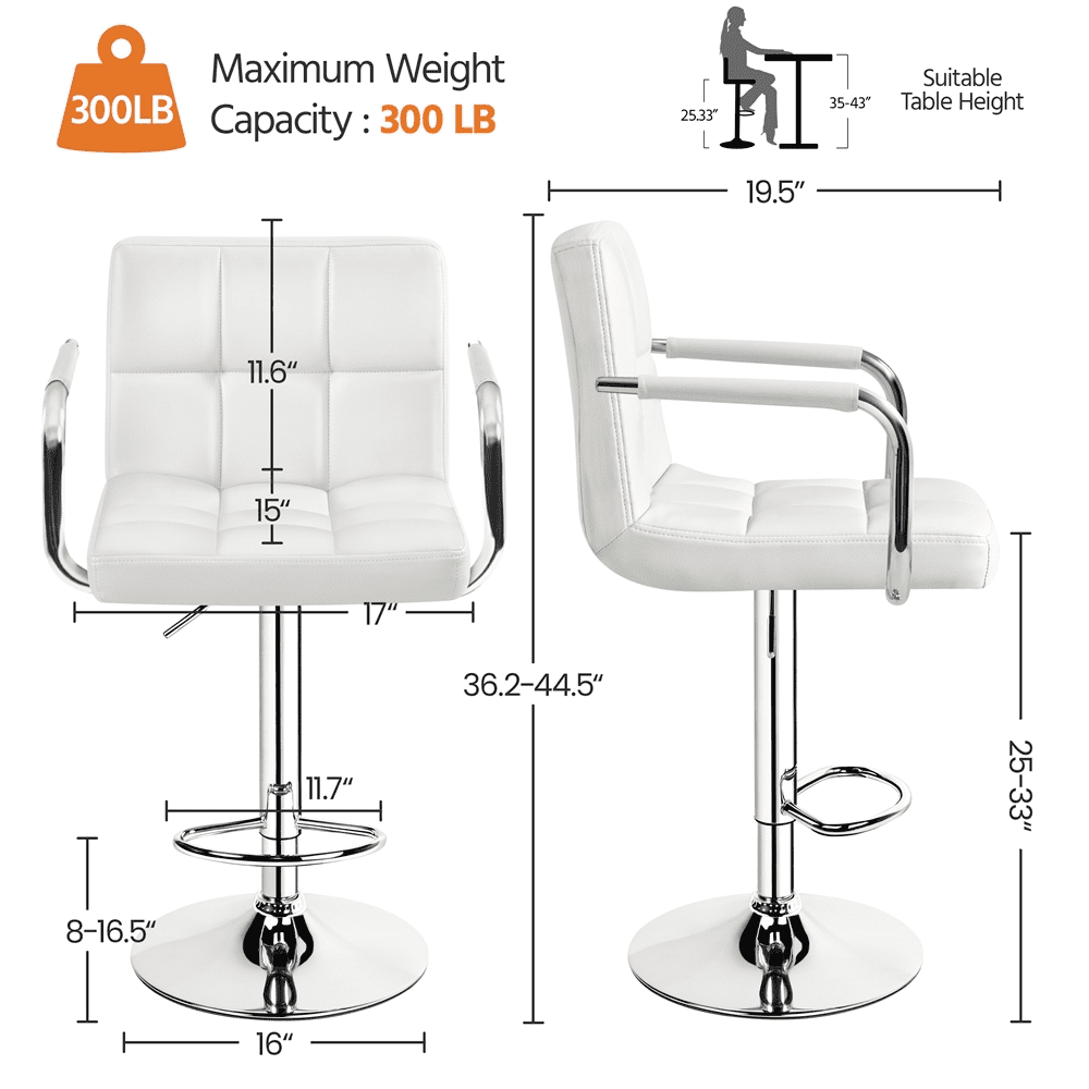 Alden Design Adjustable Swivel Bar Stools Modern Faux Leather Bar Chair Set of 2, White