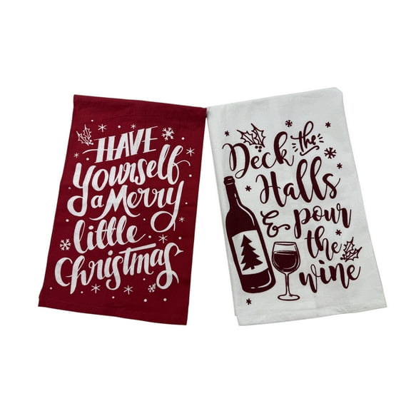 Serafina Home Holiday Christmas Kitchen Towels: Have Yourself A Merry Little Christmas, Deck The Halls Pour The Wine