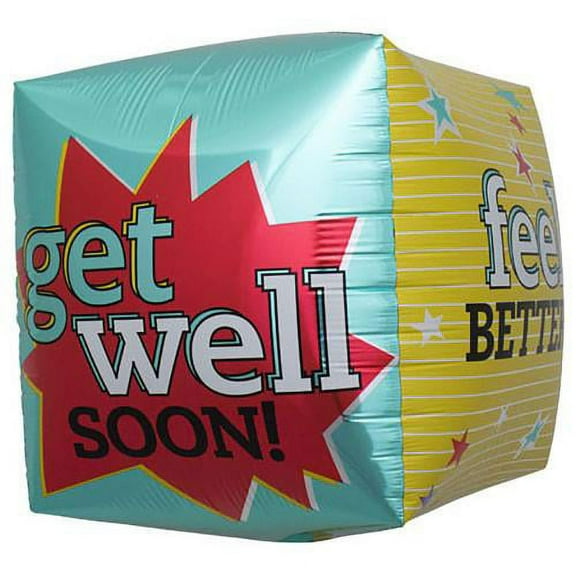 LOONBALLOON Get Well Balloons, 17″ CUBE - GET WELL FEEL BETTER