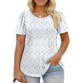 thumbnail image 2 of NISVIYA Womans Plus Size Tops Dressy Floral Print T Shirts Trendy Pleated Tees Elegant Dressy Short Sleeve Tunics 4XL, 2 of 6