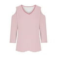 thumbnail image 4 of tklpehg 3/4 Sleeve Tops for Women V-Neck Cold Shoulder Tops Lightweight Fashion Print Casual Loose Going Out Tops Tunic Tops Comfy Blouses (Pink,L), 4 of 5
