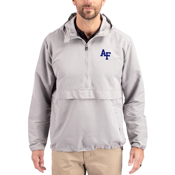Men's Cutter & Buck Gray Air Force Falcons Charter Eco Recycled Half-Zip Anorak Jacket