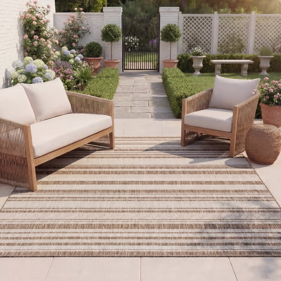 Safavieh Beach House Merrilyn Striped Indoor/Outdoor Area Rug, Brown/Ivory, 8' x 10'