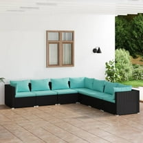 vidaXL 7 Piece Patio Lounge Set with Cushions Poly Rattan Black