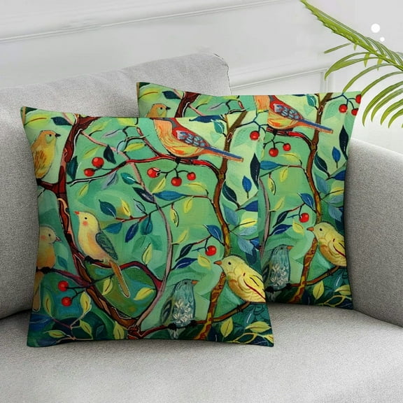 Acheng  Set of 2 Tree Birds Spring Summer Pillow Covers Fall Outdoor Square Indoor Decorative Throw Pillows White