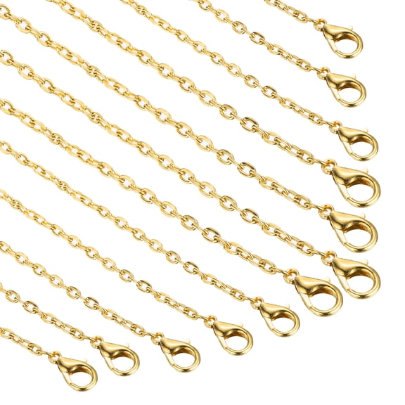 Uxcell 20 pack 17.7 inch Necklace Chains Bulk 2mm Gold Plated Cable Chains with Lobster Clasps for Jewelry Making