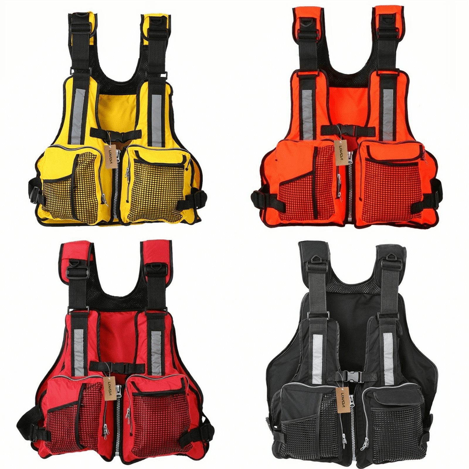 Adult Fishing Life Jacket Kayak Life Vest Sailing Swimming Buoyancy Aid Waistcoat with Multi-Pockets and Reflective Stripe