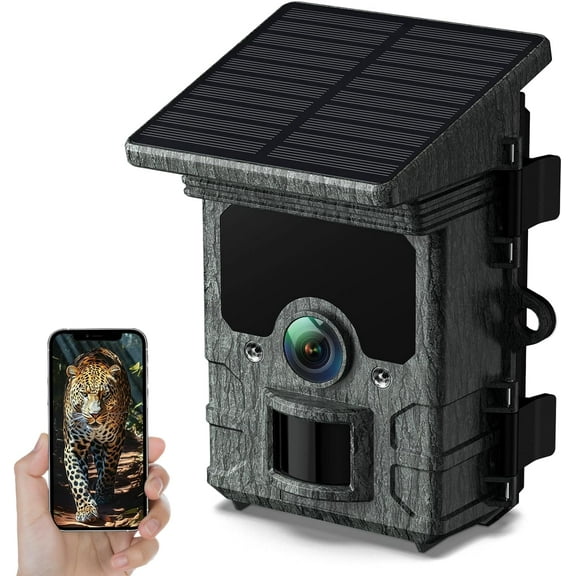 CAMPARK Trail Camera Solar Powered 46MP Native 4K 30fps WiFi Bluetooth Game Camera with Loop Recording 0.1s Trigger Hunting Deer Trail Cam with Night Vision IP66 Waterproof for Wildlife Monitoring