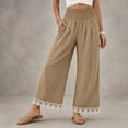 thumbnail image 2 of Yungyresw Womens Wide Leg Palazzo Pants Lace Hem Elastic Smocked Waist Casual Pants Lightweight Straight Trousers With Pockets Khaki 2XL, 2 of 4