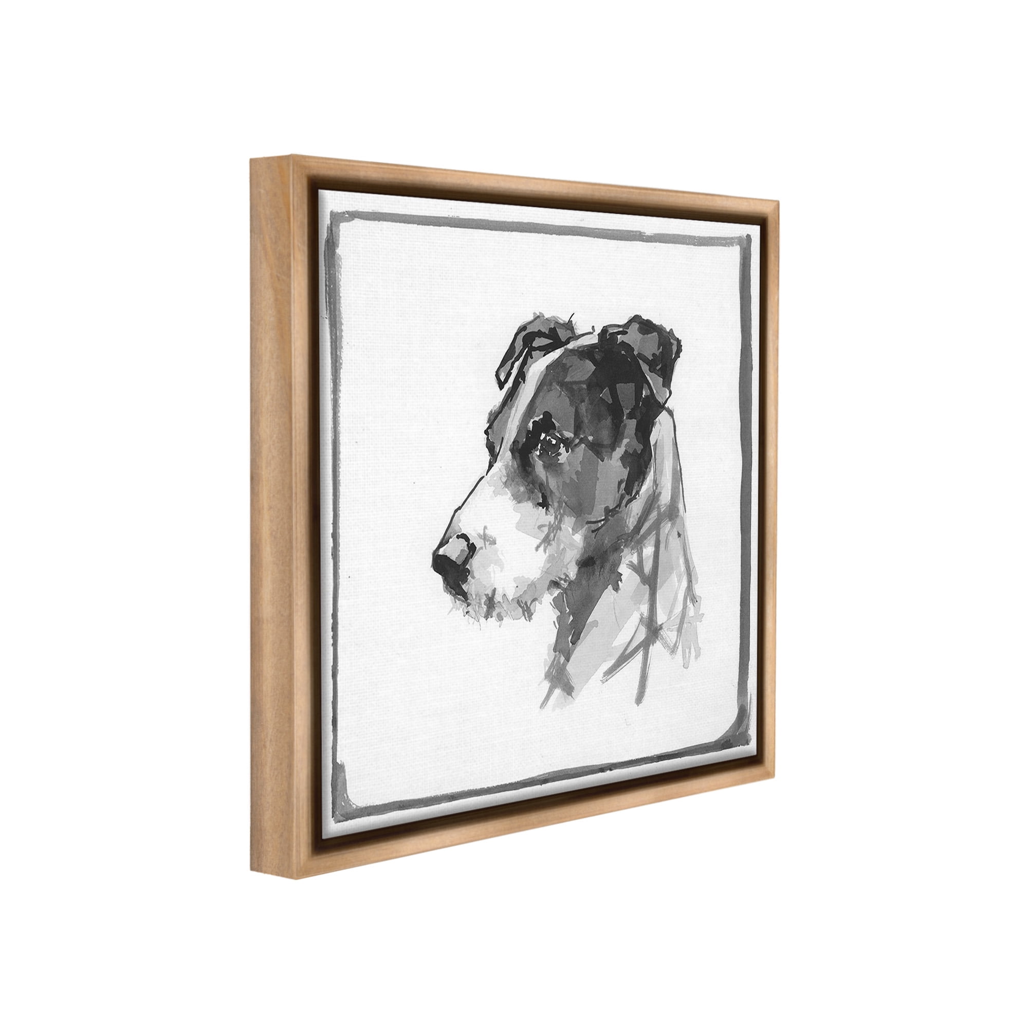 Stupell Industries Grey Dog Portrait Animals & Insects Painting Brown Floater Framed Canvas Art Print Wall Art, 18 x 18