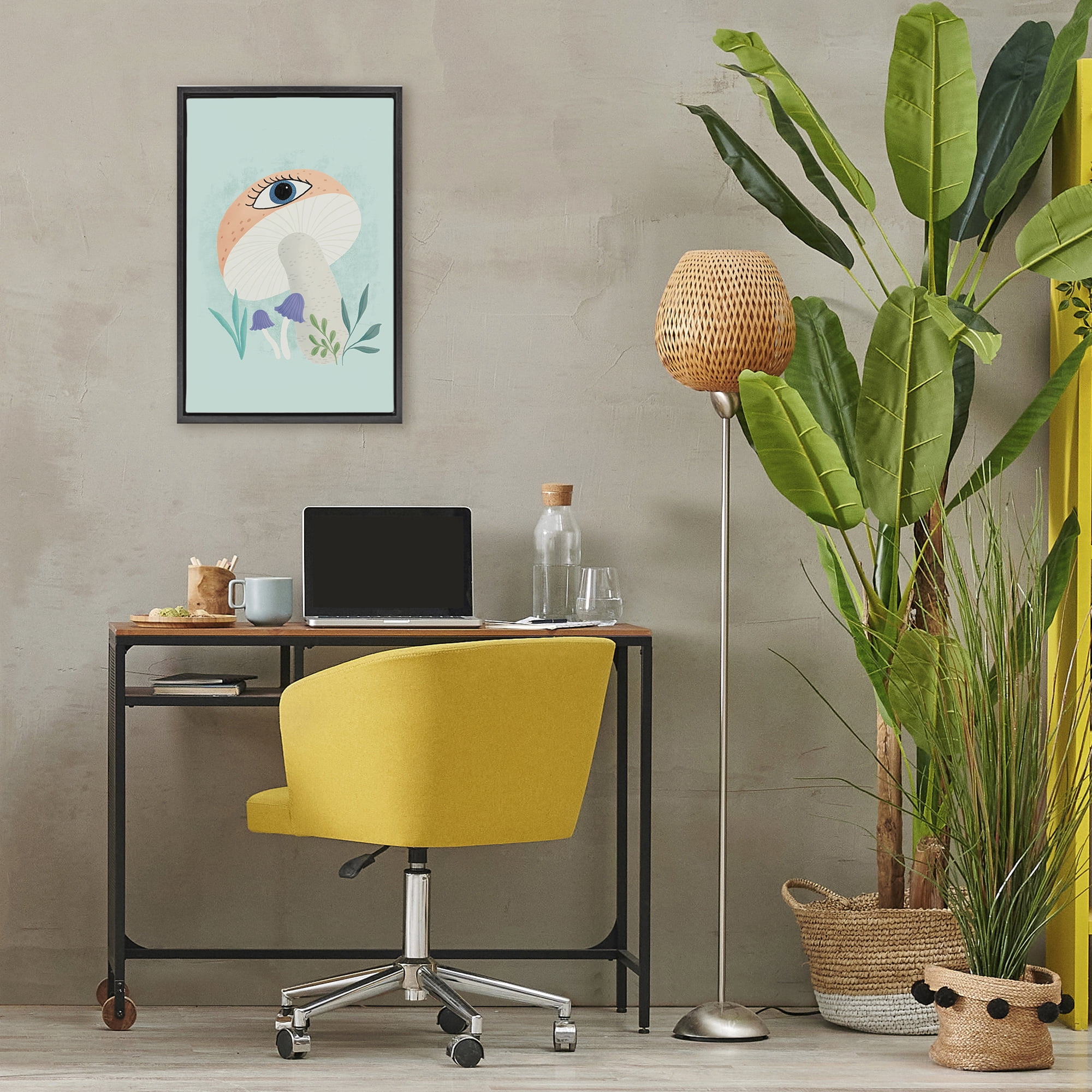 Stupell Industries Mushroom with Mystical Eye Black Framed Floater Canvas Wall Art, design by Metka Hiti