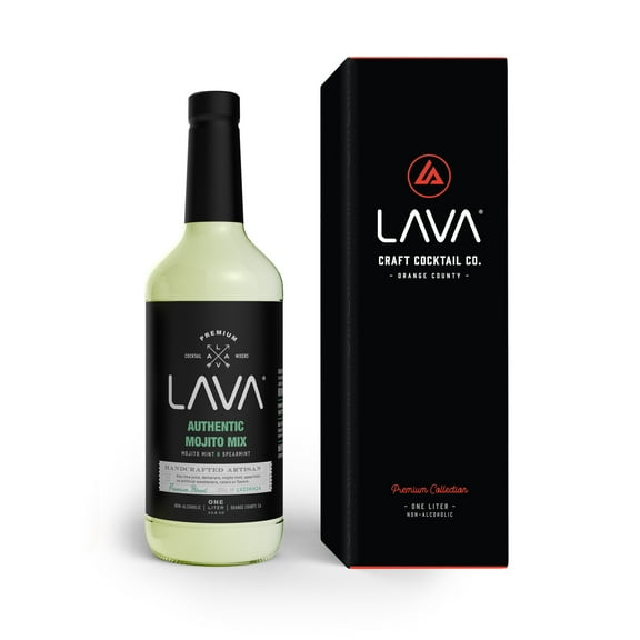 LAVA Premium Mojito Mix, Small Batched, Handcrafted, Made with Real Lime Juice, Mojito Mint, Spearmint, Demerara, Cane Sugar, Refreshing Rum Mojito Mixer. Ready to Use. 1-Liter (33.8oz) Glass Bottle