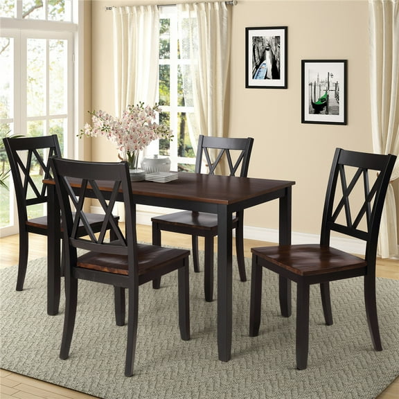 Kitchen Table Sets with Chairs for 4, 5 Piece Dining Table Sets with Bar Stools, Heavy Duty Wooden Rectangular Dining Room Table Set with Black Finish for Home, Kitchen, Living Room, Restaurant, L857