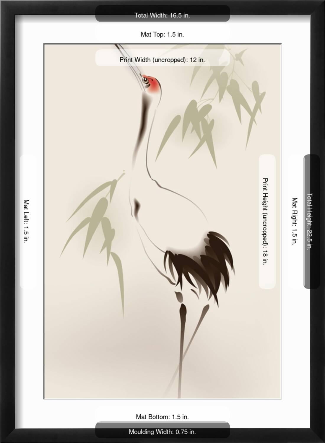 Art.com Oriental Style Painting, Red-Crowned Crane Art Print by ori-artiste, Black Frame Wall Art, 17" x 23"