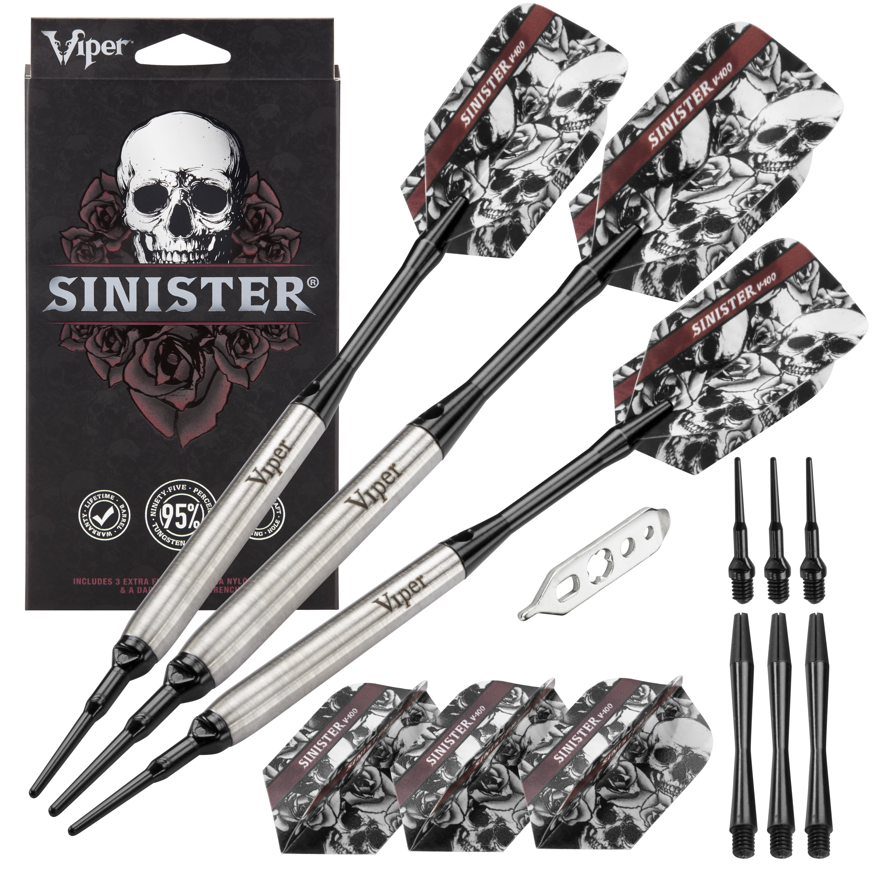 Viper Sinister Tungsten Soft Tip Darts Smooth Barrel 16 Grams and Casemaster Select Blue Nylon Dart Case