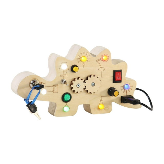 Kids Busy Board Sensory Toy Dinosaur Shape Teaching Prop, Smooth Edge, Switch Board Activities, Life Skills para niñas, Travel Toy, Preschool