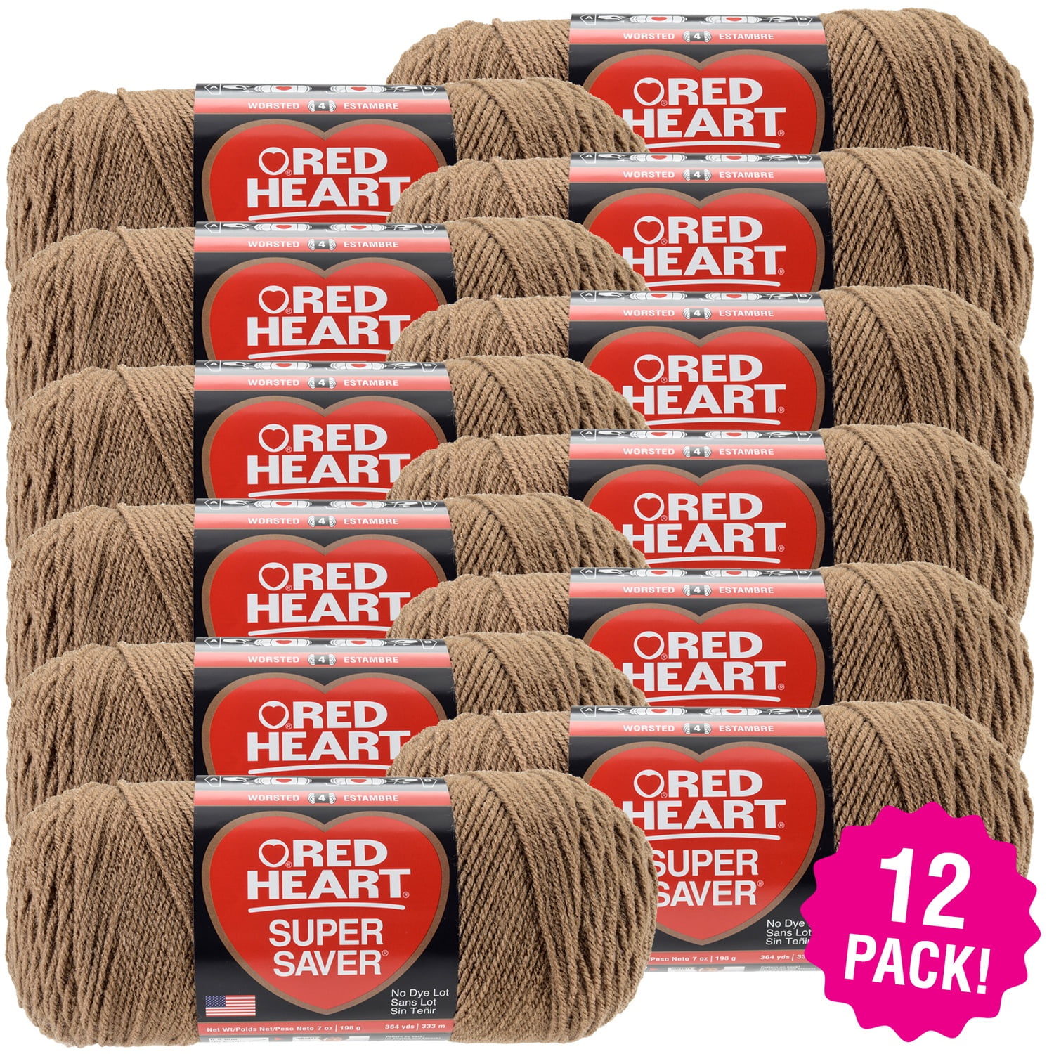 Red Heart Super Saver Yarn Cafe Latte, Multipack of 12