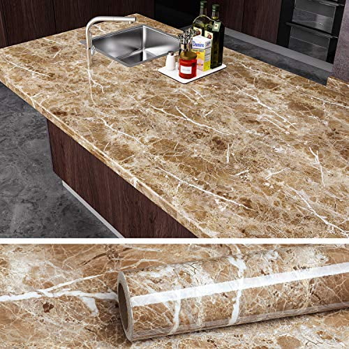 Veelike Brown Marble Contact Paper L, Kitchen Cabinet Contact Paper Removable