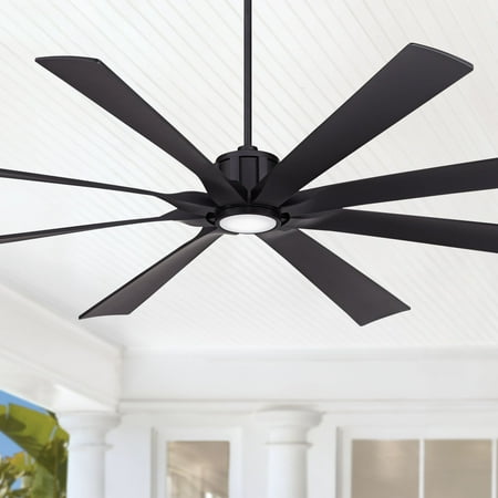

80 Possini Euro Design Modern Outdoor Ceiling Fan with Dimmable LED Light Remote Control Matte Black Damp Rated for Patio House