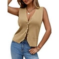 thumbnail image 3 of Sleeveless Sweater Women's Fashion Casual Loose Spring Summer Waistcoat V Neck Button Knit Vest, 3 of 6