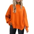 thumbnail image 1 of ORUYROP Women's Crewneck Batwing Long Sleeve Sweater 2023 Fall Oversized Ribbed Knit Side Slit Pullover Top, 1 of 7