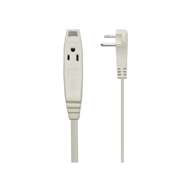 Monoprice 3-Outlet Flat Plug Household Extension Cord - 10 Feet - White   Low-Profile 5-15P, 16AWG, 13A, SPT-2, ETL Listed, 3-Prong 