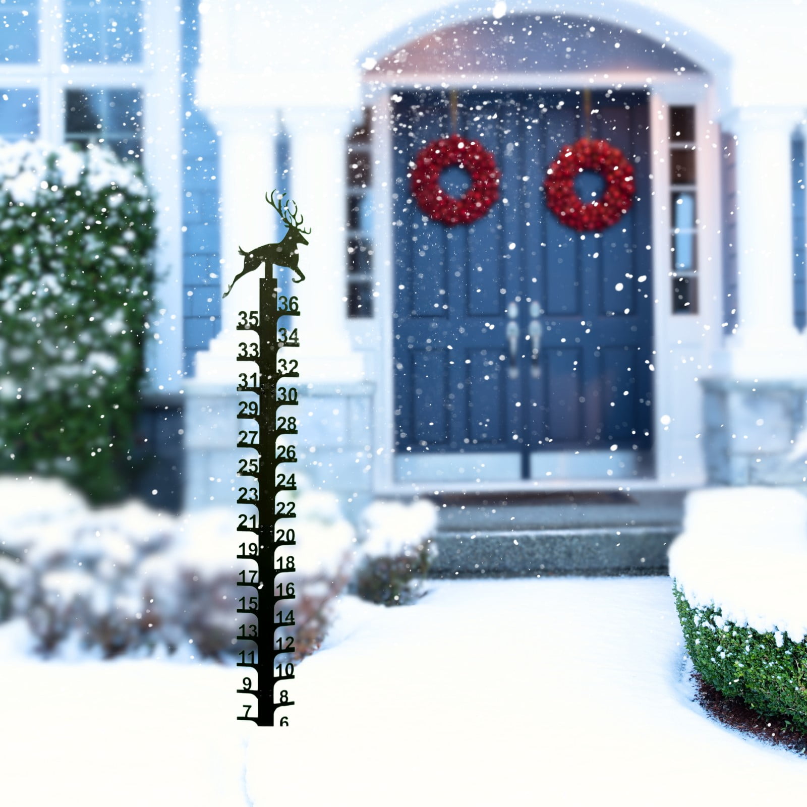 Celectigo Snow Gauge Outdoor –Elk Snowflake Snowfall Measuring Stick( 36-Inch ), Iron Art Metal for Holiday Yard & Garden Decor