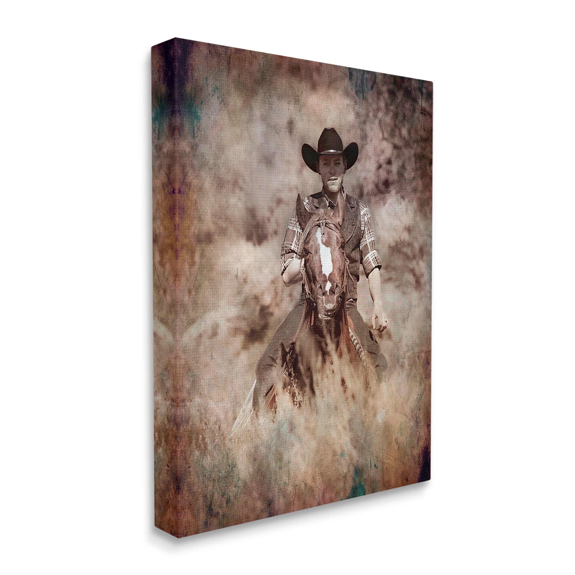 Stupell Industries Galloping Cowboy Portrait Animals & Insects Painting Gallery Wrapped Canvas Art Print Wall Art, 24 x 30