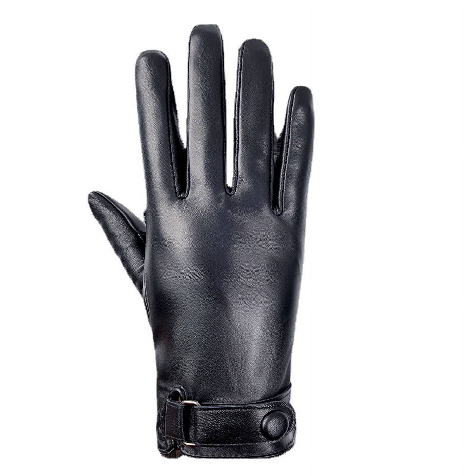 Genuine Leather Gloves Men's Winter Warm Leather Gloves Riding Motorcycle Driving Thin Fleece-lined Thickened Sheepskin Gloves-Black-M-Add fluff style