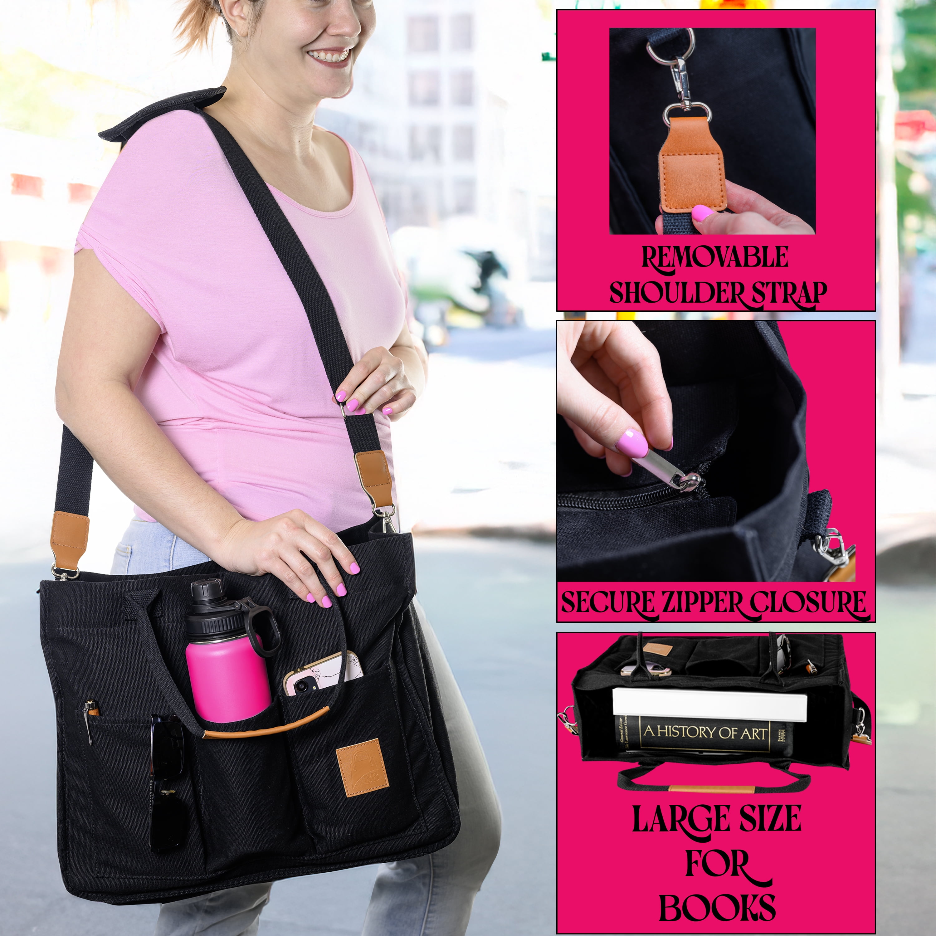 Large Canvas Tote Bag for Women, Crossbody Handbag, Removable and Adjustable Shoulder Strap