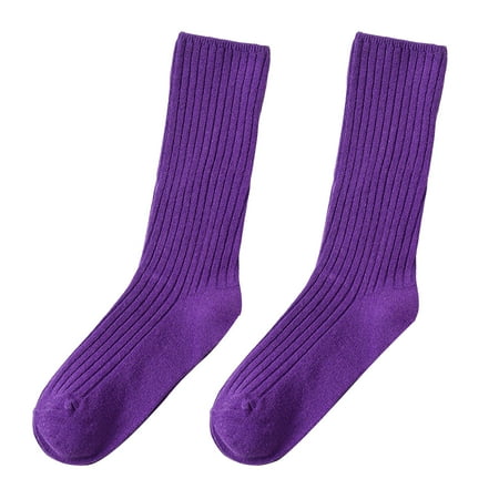 

Zhiyuan 1 Pair Cotton Socks Thickened Ultra Soft Keep Warm Solid Color Autumn Winter Long Tube Knitting Pile Socks for Everyday Life