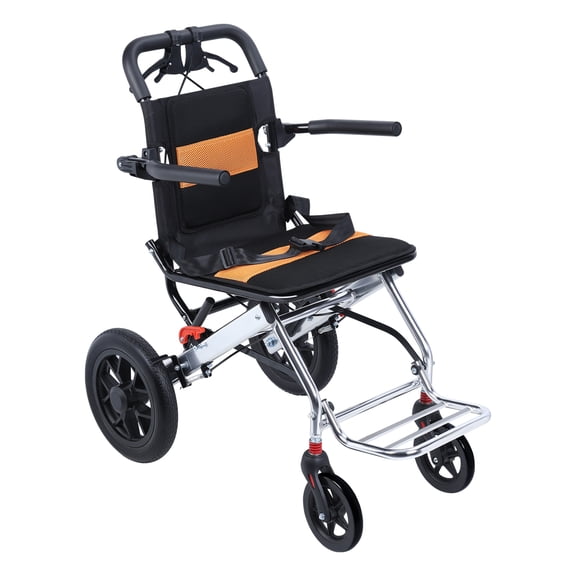 solautey Lightweight Transport Wheelchair, Foldable 15.75-inch Wide Seat Portable Transport Chair, Travel Wheelchair with Handbrake, 12 inch Shock-absorbing Pump