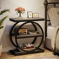thumbnail image 4 of Tribesigns 3-Tier Narrow End Table with Black Metal Frames, Industrial Wood Side Table for Living Room, Slim Nightstand for Bedroom, Grey, 4 of 9