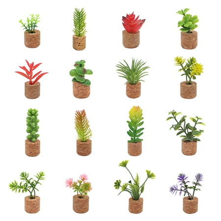 

Tomfoto 16pcs Mini Artificial Succulent Plants Magnetics Refrigerator Magnets Tiny Fake Succulents Pot Sets for Home Kitchen Office Desk Decor Gift