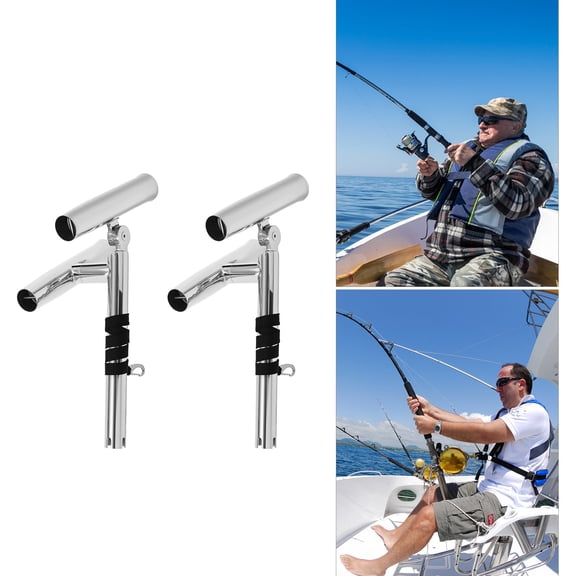 2-Pack Double-Ended Fishing Rod Holders, Adjustable Stainless Steel with Nylon Strap, for Boats and Yachts, Ideal Fishing Assistant for Sea, River, and Lake Fishing