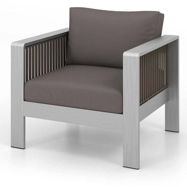 Gymax Aluminum Single Sofa Outdoor Furniture Set w/ Thick Back & Seat Cushions