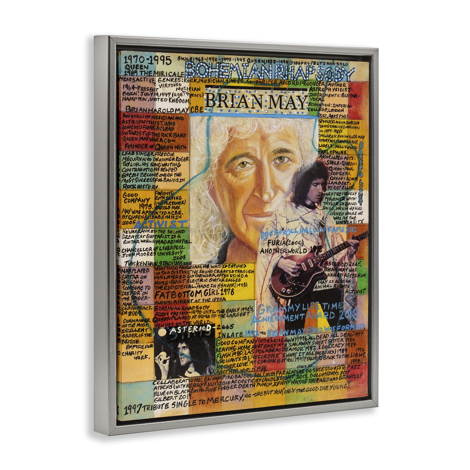 Stupell Industries Brian May Collage People Drawing Gray Floater Framed Canvas Art Print Wall Art, 17 x 21