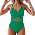 thumbnail image 2 of LYMAYTER Women One-Piece Swimsuit V Neck Shirred Swimwear Tummy Control Halter Bathing Suits Monokini S-2XL, 2 of 10