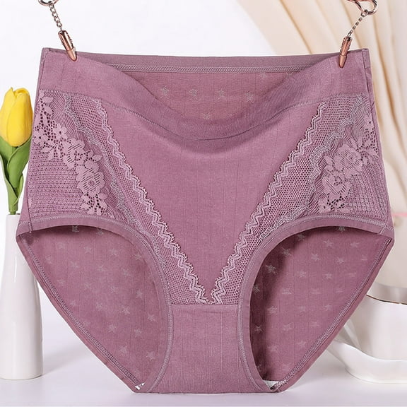 Alkepwun Plus Size Underwear for Women Soft Lace Cotton Panties Laidies High Waist Underpants Girls Breathable Full Coverage Briefs on Clearance