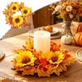 thumbnail image 2 of Aurorax Fall Candle Holders,Fall Candle Ring Wreath with Maple Leaves Sunflower Rustic Thanksgiving Harvest Decor Table Centerpiece Yellow, 2 of 9