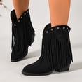 thumbnail image 2 of SACFOF Cowboy Boots for Women Ankle Western Fringe Booties Low Heel Rivet Boots, 2 of 6