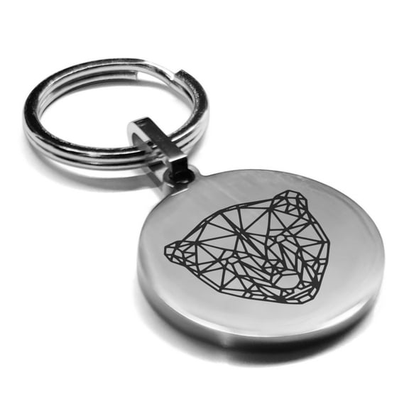 Stainless Steel Geometric Polygon Polar Bear Animal Round Medallion Keychain Circle Ring