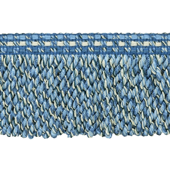 3" (7.5cm) Veranda Collection Fancy Knitted Bullion Fringe Trim # BFV3,, Polar Blue #VNT24 (Turquoise Blue, Dark Blue, White Ivory) Sold By The Yard (36"/3 ft/0.9m)