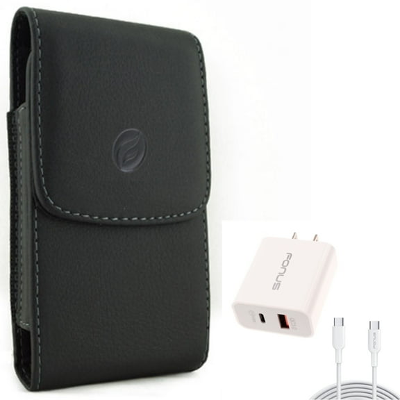 Leather Case Belt Clip w Fast Type-C 36W PD Home Charger for Samsung Galaxy A73 5G,A13 5G,A03s Phones - Holster Cover Pouch Vertical, 6ft Long Cable USB-C Power Cord QC3.0 Adapter